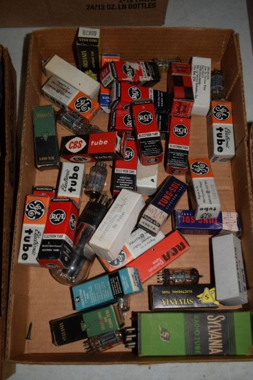 BOX OF VINTAGE USA ELECTRON TUBES,