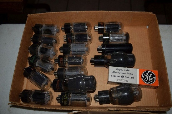BOX OF VINTAGE USA ELECTRON TUBES,