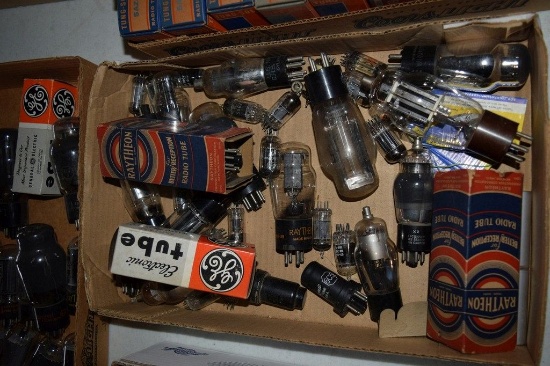 BOX OF VINTAGE USA ELECTRON TUBES,