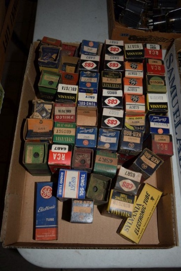 BOX OF VINTAGE USA ELECTRON TUBES,