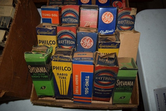 BOX OF VINTAGE USA ELECTRON TUBES,