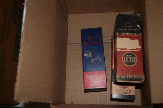 BOX OF VINTAGE USA ELECTRON TUBES,