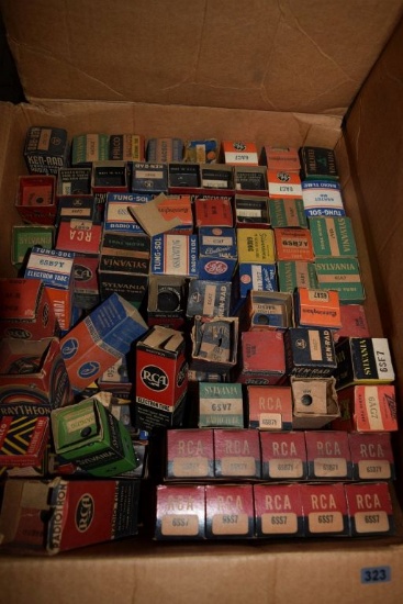 BOX OF VINTAGE USA ELECTRON TUBES,
