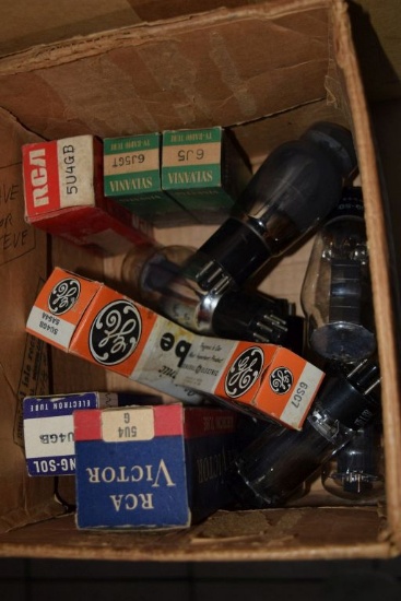 BOX OF VINTAGE USA ELECTRON TUBES,