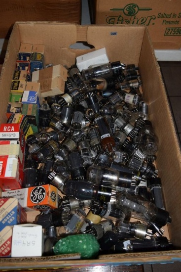 BOX OF VINTAGE USA ELECTRON TUBES,