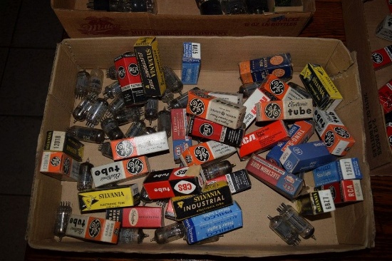 BOX OF VINTAGE USA ELECTRON TUBES,