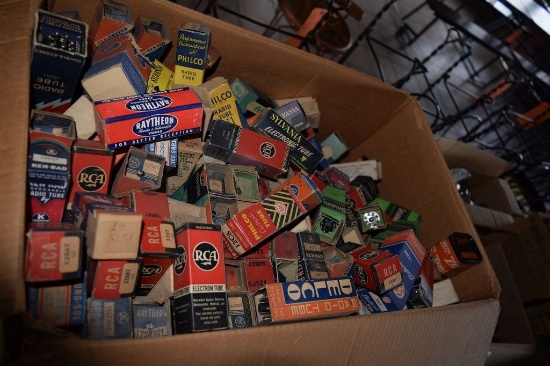 BOX OF VINTAGE USA ELECTRON TUBES,