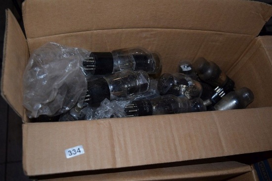 BOX OF VINTAGE USA ELECTRON TUBES,