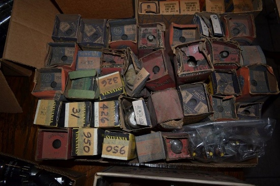 BOX OF VINTAGE USA ELECTRON TUBES,