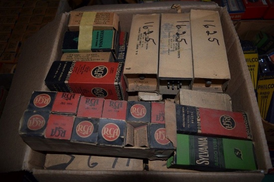 BOX OF VINTAGE USA ELECTRON TUBES,
