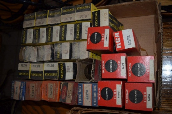 BOX OF VINTAGE USA ELECTRON TUBES,