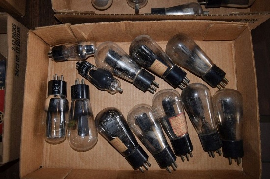 BOX OF VINTAGE USA ELECTRON TUBES,