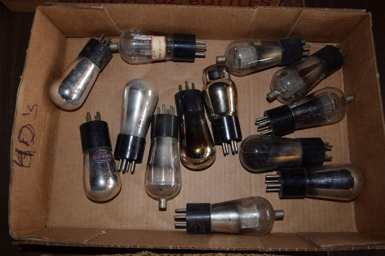 BOX OF VINTAGE USA ELECTRON TUBES,
