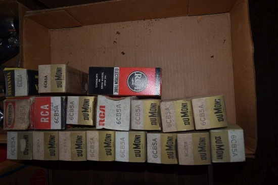 BOX OF VINTAGE USA ELECTRON TUBES,