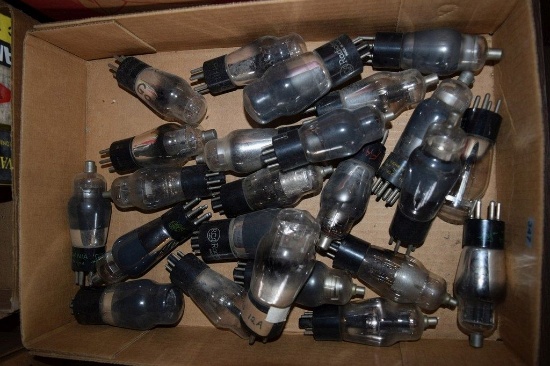 BOX OF VINTAGE USA ELECTRON TUBES,