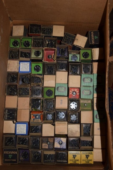 BOX OF VINTAGE USA ELECTRON TUBES,