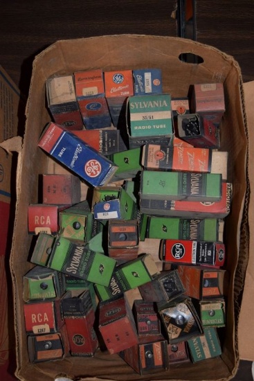 BOX OF VINTAGE USA ELECTRON TUBES,