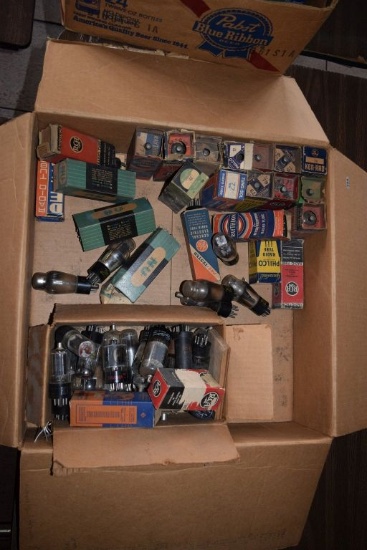 BOX OF VINTAGE USA ELECTRON TUBES,