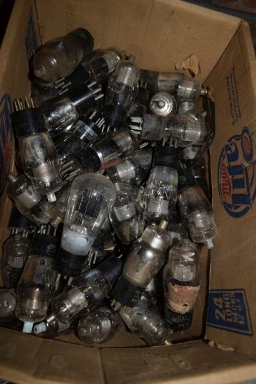 BOX OF VINTAGE USA ELECTRON TUBES,