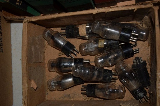 BOX OF VINTAGE USA ELECTRON TUBES,
