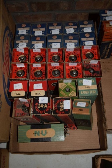 BOX OF VINTAGE USA ELECTRON TUBES,