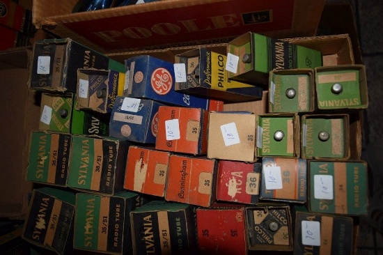 BOX OF VINTAGE USA ELECTRON TUBES,