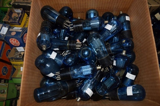 BOX OF VINTAGE USA ELECTRON TUBES,