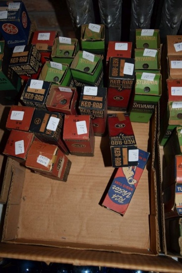BOX OF VINTAGE USA ELECTRON TUBES,