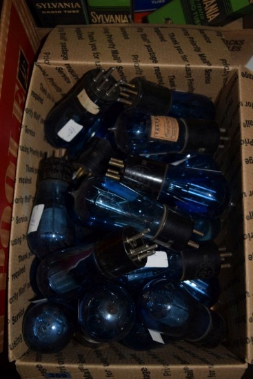 BOX OF VINTAGE USA ELECTRON TUBES,