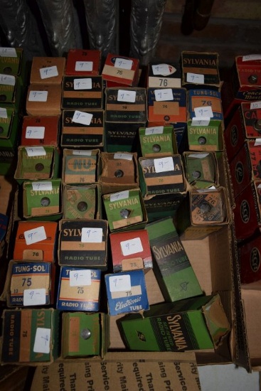 BOX OF VINTAGE USA ELECTRON TUBES,