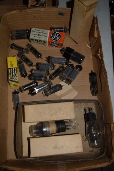 BOX OF VINTAGE USA ELECTRON TUBES,