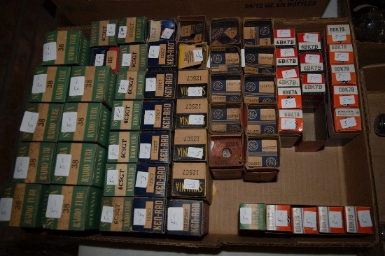 BOX OF VINTAGE USA ELECTRON TUBES,