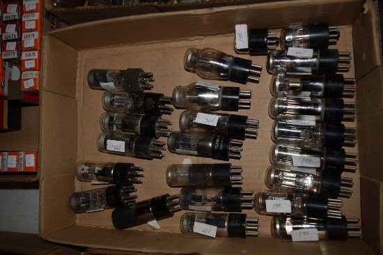 BOX OF VINTAGE USA ELECTRON TUBES,