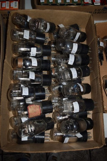 BOX OF VINTAGE USA ELECTRON TUBES,
