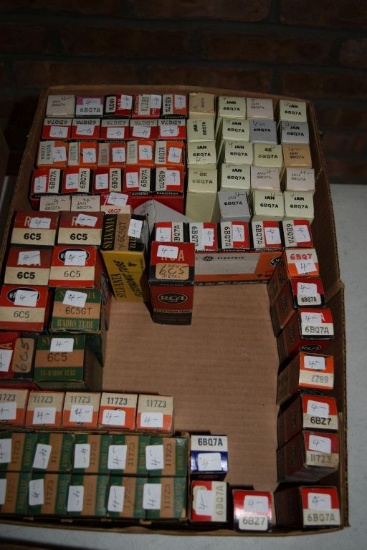BOX OF VINTAGE USA ELECTRON TUBES,