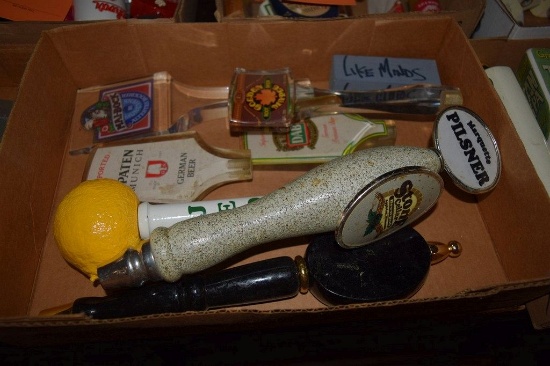 BOX OF MISC. BEER TAP HANDLES
