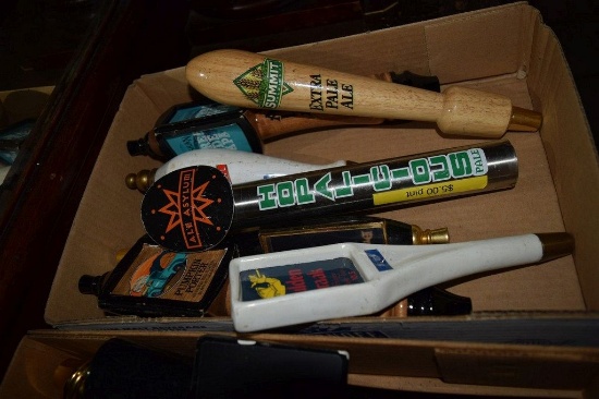 BOX OF MISC. BEER TAP HANDLES