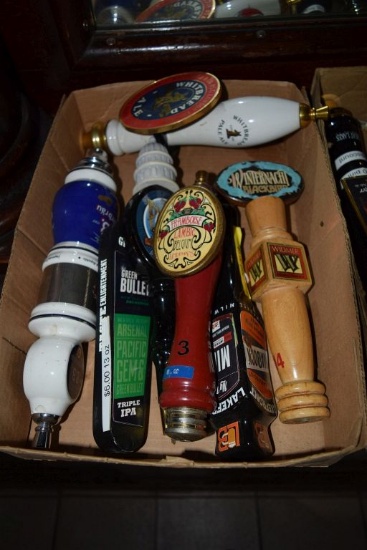 BOX OF MISC. BEER TAP HANDLES
