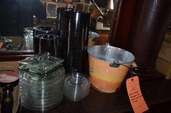 GLASS ASHSTRAYS, BLACK PLASTIC ASH TRAYS AND
