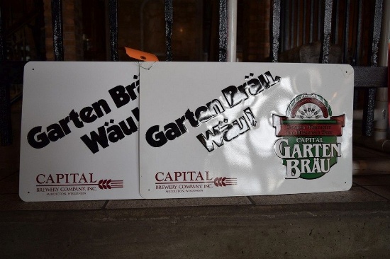 (2) METAL GARTEN BRAU SIGNS