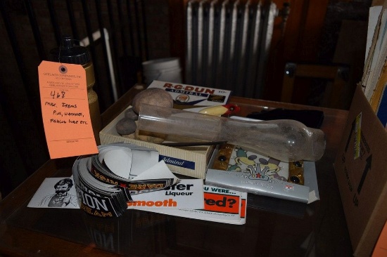 MISC. ITEMS, PINS, WATCHES, FISHING LURE, ETC.