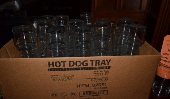FORTY PLUS USED GLASS DRINK TUMBLERS, 6" TALL
