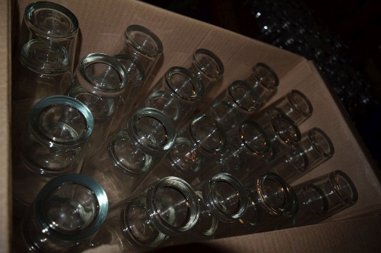APPROX. (40) USED GLASS DRINK TUMBLERS, 6" TALL