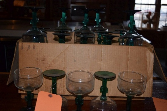 APPROX. (40) TWO TONE MARGARITA GLASSES WITH CACTUS STEMS,