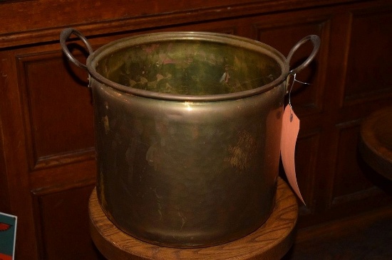 TWO HANDLED COPPER KETTLE, 11" DEEP, 13" DIAMETER