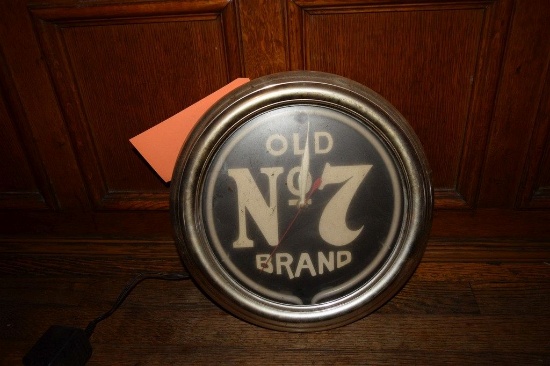 OLD NO.7 CLOCK/SIGN, 12" DIAMETER, CLOCK WORKS,