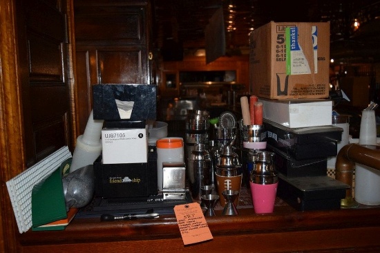 MISC. MIXOLOGY BAR UTENSILS, TUMBLERS, NAPKIN