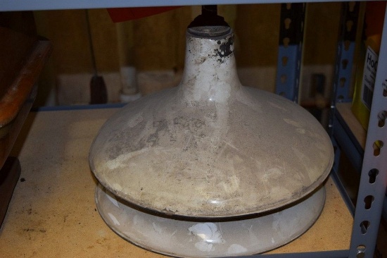 (2) VINTAGE METAL SUSPENDED LIGHT HOODS/SHADES,