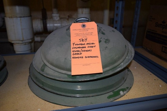 (4) VINTAGE METAL SUSPENDED LIGHT HOODS/SHADES,