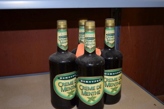 (4) 1 LITER BOTTLES OF DEKUYPER CREME DE MENTHE,